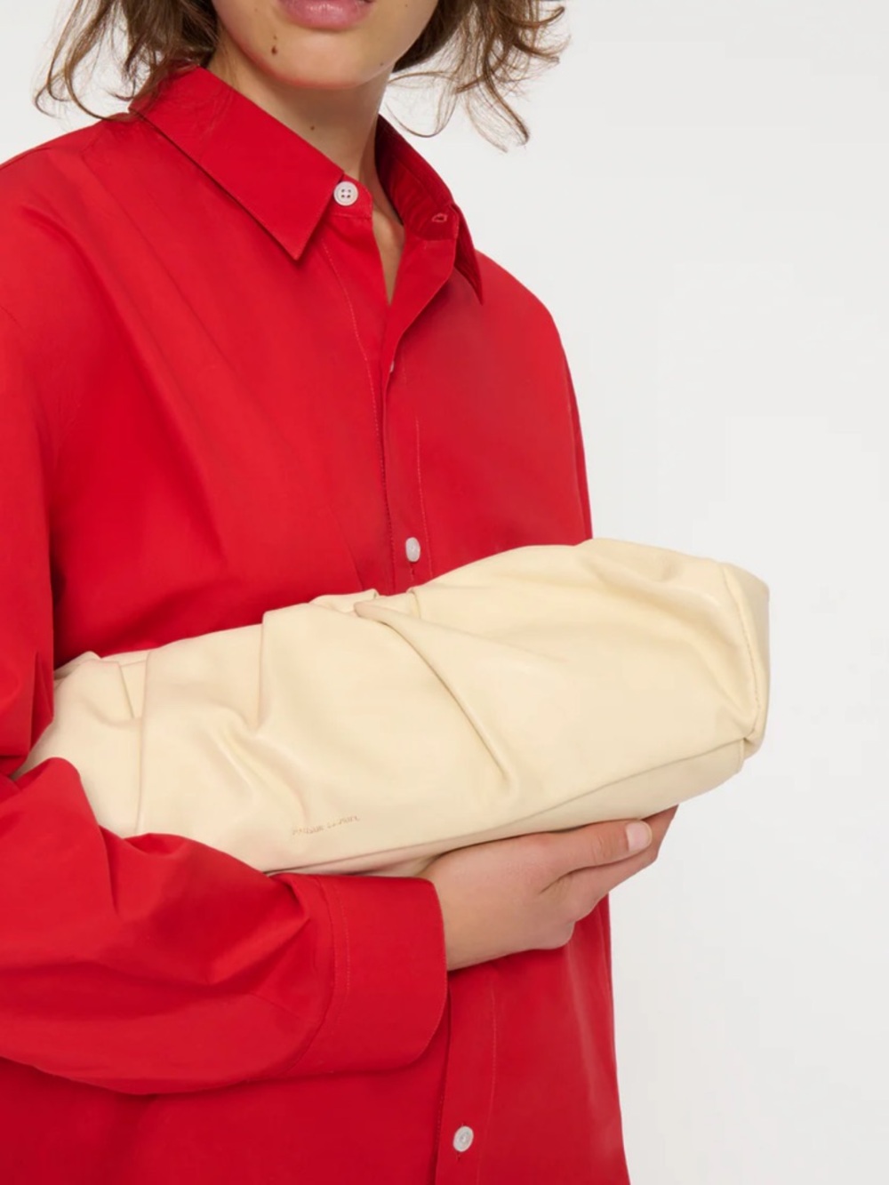 Mansur Gavriel Cream Suede Wristlet Clutch